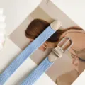 Light Blue Elastic Braided Belt Women Casual Jeans Belt Fashion Metal Buckle Waistband - 100cm / Light Blue