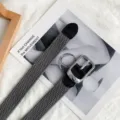 Grey woven stretch belt for men and women, stylish casual canvas belt with silver buckle. - Silver Buckle Grey