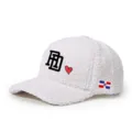 White sherpa baseball cap featuring embroidered RD letters, a red heart, and a side flag patch. - Adjustable / White