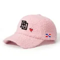 Pink sherpa baseball cap featuring embroidered RD letters, red heart, and national flag patch. - Adjustable / Pink