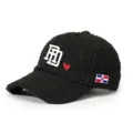 Black sherpa baseball cap featuring embroidered RD letters, red heart accent, and flag patch detail. - Adjustable / Black