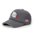 Grey sherpa baseball hat with white RD embroidery, red heart and flag patch for outdoor use. - Adjustable / Gray