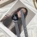 Cintura a quadri bianco e nero con fibbia a cuore in jeans accessorio donna elegante - Blu Scuro a Scacchi
