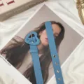 Blue denim heart buckle belt, stylish student waist accessory for jeans and daily wear. - Light Blue Denim