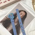 Cintura con fibbia a cuore a quadri blu donna, accessorio denim stile coreano studentesco. - Blu Chiaro a Scacchi