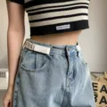 Elastic invisible stretch belt for women, adjustable waist band for jeans trousers chic look. - White