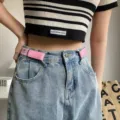 Adjustable elastic invisible belt for jeans, seamless stretch waist band for women and men. - Pink