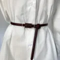 Damen schmaler Guertel dunkelbraun Taille Cincher fuer Kleid Hemd elegante Lochlose - Kaffeebraun