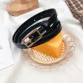 Slim black leather belt for women with gold square buckle stylish accessory for jeans - Black