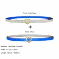 Reversible Women Leather Belt Slim 1.4cm Gold Heart Buckle Gray Blue Chic Accessory - Light Gray + Blue