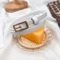 Women's thin leather belt minimalist white dress waist strap casual fashion adjustable - White