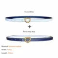 Women reversible genuine leather belt with cute heart buckle white and dark blue style. - White and Blue