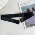 Black invisible elastic belt, stretch buckle waist tightener for jeans and trousers. - Black