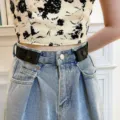 Elastic lazy belt for women invisible waist tightening jeans buckle free stretch band - Black