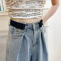 Adjustable elastic lazy belt for women, buckle-free invisible waist tightening design. - Navy Blue