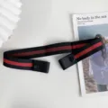 Black elastic belt with red stripe, punch-free invisible stretch waist belt for jeans. - Black Red Black Stripe