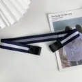 Minimalist elastic waist belt with blue and white stripes, punch-free design for jeans. - Blue-White-Blue Stripes
