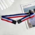 Elastic buckle-free invisible waist belt with blue white red stripes for daily wear. - Blue Red And White Stripes