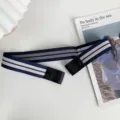 Elastic stretch belt for women, buckleless invisible waist belt with stylish stripes for jeans. - Blue Beige Burgundy Stripe