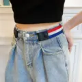 Invisible elastic waist belt for women, adjustable lazy belt with red white blue striped design. - Blue Red And White Stripes