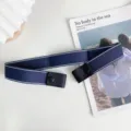 Women's invisible elastic belt lazy buckle-free dark blue waist strap accessory SKU display - Blue White Edge Stripe