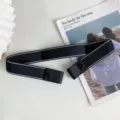 Black elastic buckle-free stretch belt for jeans, invisible lazy waist strap design for daily wear. - Black White Edge Striped