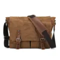 Herren Canvas Umhängetasche braun Retro Freizeit Leder Crossbody Bag mit verstellbarem Gurt - Khaki