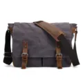 Herren Vintage Canvas Umhängetasche Lederbesatz Freizeit Reise Kurierdachtasche grau - Grau