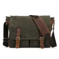 Vintage Canvas Umhängetasche für Herren, wasserdichte Retro Schultertasche Leder. - Armeegrün