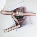 Stylish striped canvas belt for women, slim casual waist belt with buckle for jeans and dresses. - Coffee/Khaki/Coffee
