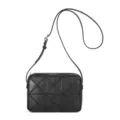 Schwarze Umhängetasche aus Leder mit geometrischen Dreiecken, elegante kompakte Tasche. - Schwarz