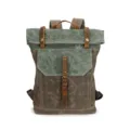 Vintage Canvas Rucksack für Herren, lässiger Reise-Tagesrucksack mit Lederriemen groß. - Armeegrün und Korallengrün