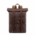 Vintage gewachster Segeltuch Rolltop Rucksack Herren Outdoor Reise Laptop Business Tasche - Kaffeebraun