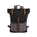 Vintage Canvas Rucksack für Herren, Freizeittasche mit Lederriemen und großem Fassungsvermögen. - Grau & Schwarz