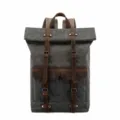 Vintage Canvas Rucksack für Herren, wasserdichte Reisetasche mit Ledergurten und Rollverschluss. - Armeegrün