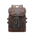 Vintage Segeltuch Rucksack für Herren, große Kapazität wasserdichte Reisetasche mit Lederspuren. - Armeegrün