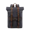 Vintage Canvas Rolltop Rucksack für Herren, wasserdichte Outdoor Reise Laptoptasche mit Ledergurten. - Grau