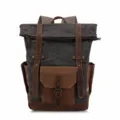 Vintage gewaxt canvas leren rugzak casual reizen laptop tas voor heren outdoor dagrugzak - Legergroen