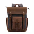 Vintage Canvas Leder Rucksack für Herren, Retro Schultertasche mit vielen Fächern. - Grau