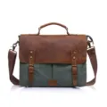 Vintage canvas leather men shoulder bag retro crossbody briefcase laptop business bag - Coral Cyan