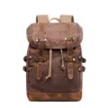 Vintage Canvas Rucksack für Herren, robuster Wanderrucksack mit Lederriemen und großem Volumen. - Kaffeebraun