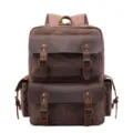 Vintage Canvas Leder Rucksack für Herren, retro Laptop Reisetasche mit mehreren Taschen. - Kaffeebraun