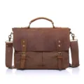 Vintage Canvas Leather Mens Messenger Bag Casual Crossbody Briefcase Laptop Bag Brown - Coffee