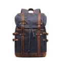 Vintage Canvas Rucksack für Herren, retro Laptop-Rucksack mit Lederdetails, großer Reise-Tasche - Grau