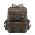 Vintage wasserdichter Wachs-Segeltuch Leder Rucksack Herren Freizeit Outdoor Reise Laptoptasche - Armeegrün