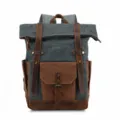 Vintage waterdichte canvas en lederen rol-top rugzak voor heren, casual outdoor reistas. - Cyaan