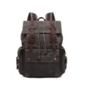 Herren Vintage Gewachstes Segeltuch Leder Rucksack Wasserdicht Outdoor Reise Tasche Alltag - Armeegrün