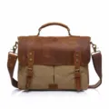 Vintage canvas leather messenger bag for men casual retro shoulder briefcase computer bag - Khaki