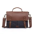 Vintage canvas leather messenger bag for men, dark grey and brown briefcase laptop bag. - Dark Gray