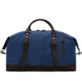 Sac de voyage homme en toile bleue grande capacite sac de weekend retro en cuir avec poignee. - Bleu